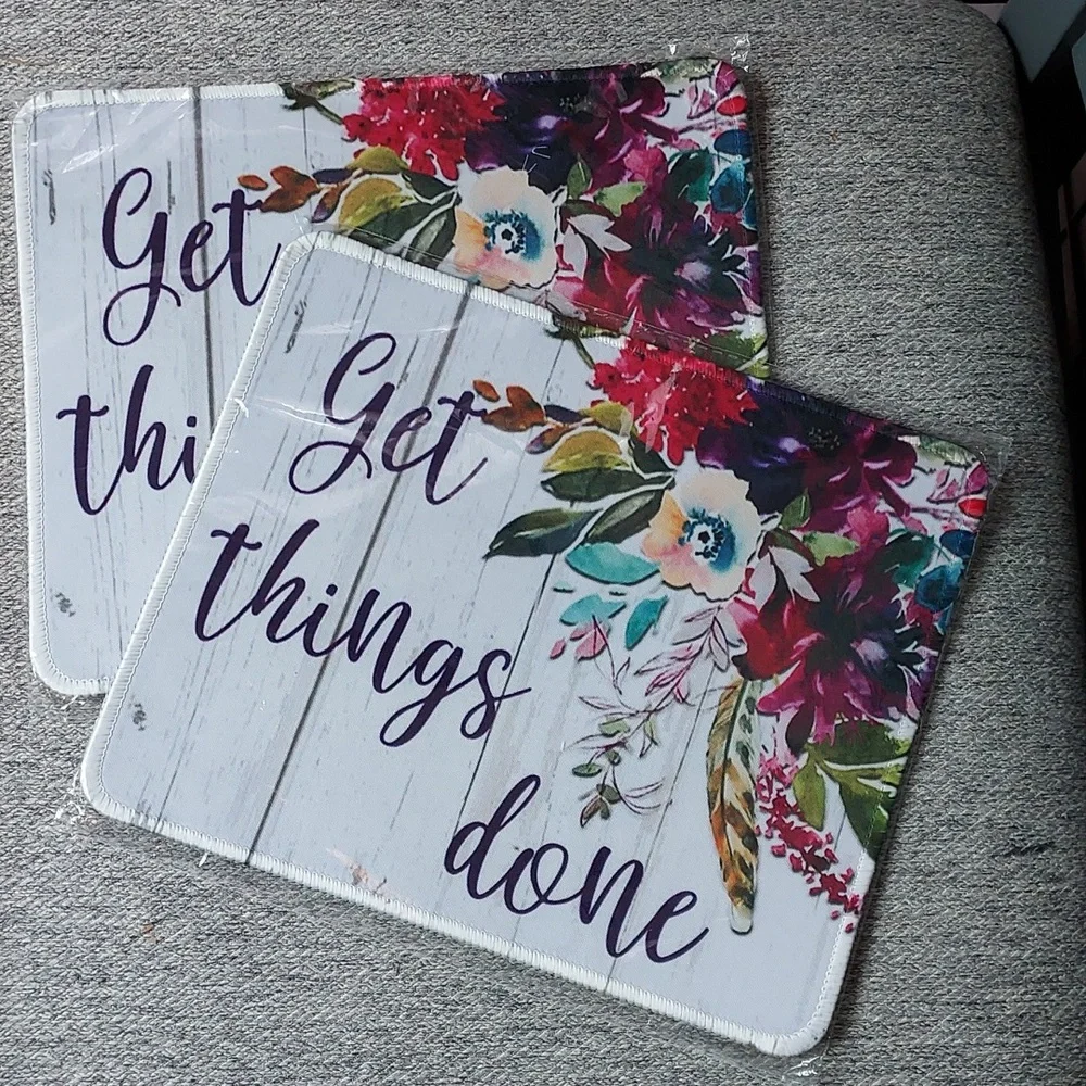 2- New Mouse Pads Floral Computer Motivational 9.5